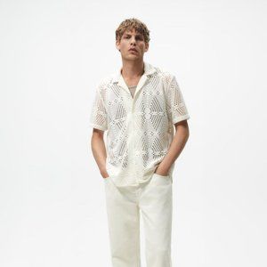 Zara Textured Crochet Button-Up Shirt